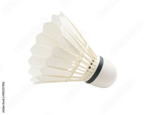 a white shuttlecock with a black band