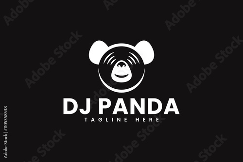 record vinyl disc with wild panda or bear head shape modern logo design template for music instrument and entertainment company business