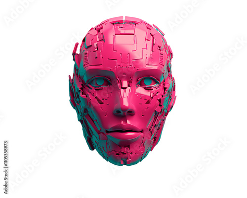 a pink and blue robot head