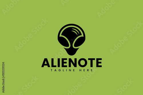 record vinyl disc with wild aliend head and musical notes shape modern logo design template for music instrument and entertainment company business