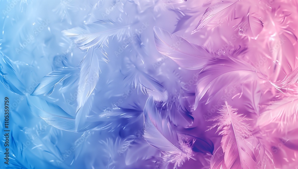 Abstract background with feathers in blue and purple colors, light pink color gradient Abstract background with feathers in blue and purple colors, light pink color gradient