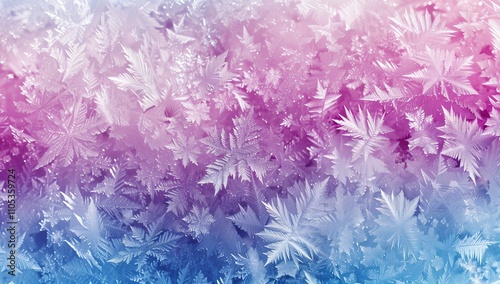 Frosty patterns on glass, gradient background with pink and blue colors. photo
