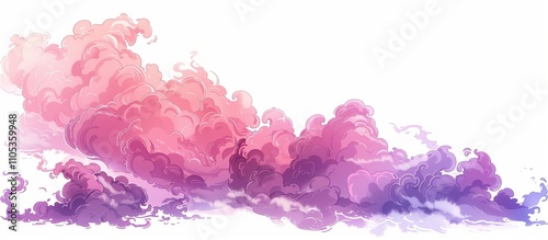 Illustration of a pink and purple smoke cloud against a white background, in the style of anime with a colorful, cartoon-like aesthetic