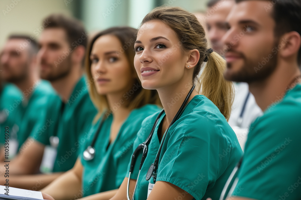 Group of medical and nursing students. Group of medical and nursing students.