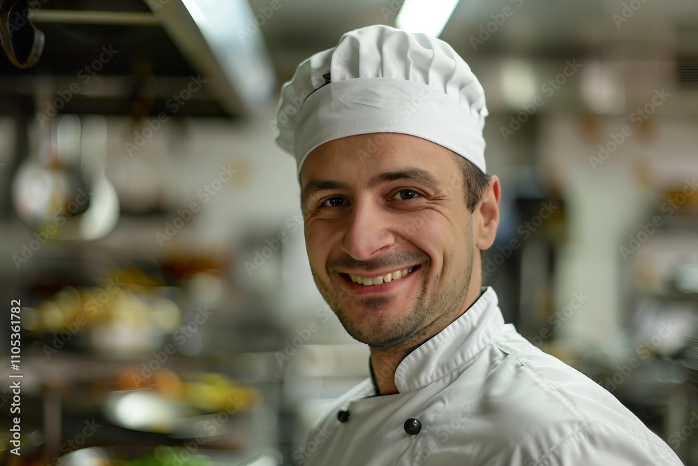 Generative AI photo of a person wearing a chef's hat in a kitchen, ready to cook Generative AI photo of a person wearing a chef's hat in a kitchen, ready to cook