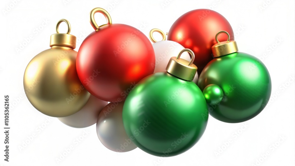 Abstract composition made of Christmas baubles isolated on white background. New year holidays background Abstract composition made of Christmas baubles isolated on white background. New year holidays background