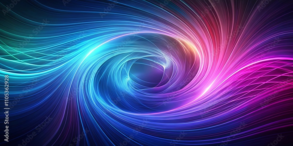 Fototapeta premium Abstract Swirling Neon Lines A vibrant cosmic energy vortex with dynamic blue, pink, and purple hues.