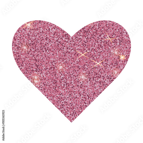 Vector glitter pink heart isolated on white background. Gold shiny heart. Valentines day.