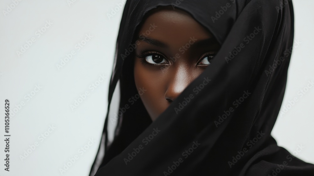 A woman with a black scarf covering her face A woman with a black scarf covering her face