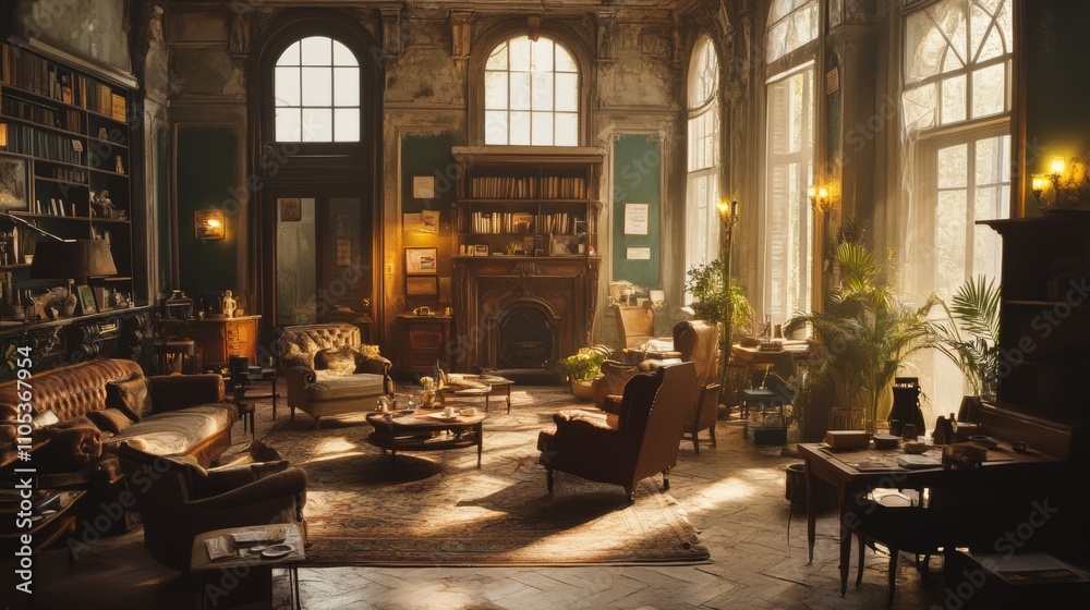 Naklejka premium Charming Bed and Breakfast Common Area with Cozy Seating and Homey Decor