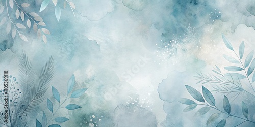 Wallpaper Mural Serene Watercolor Botanical Background Featuring Delicate Greenery and Soft Blue Hues Torontodigital.ca