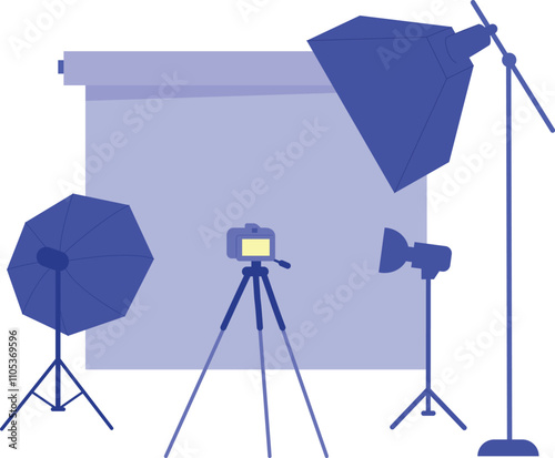 Professional photo studio light and camera empty scene