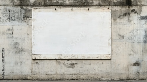 blank white poster hanging on a concrete wall