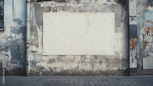 blank white poster hanging on a concrete wall