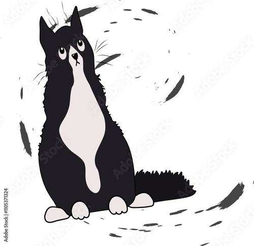 Vector image of a cat with a blob. Sticker.The print.A cat on a white background.The silhouette of a cute cat
