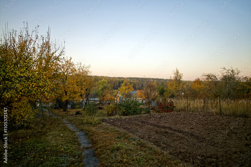 Dirt road through the village in autumn Dirt road through the village in autumn