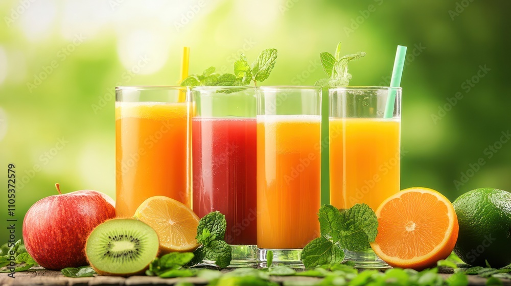 A bright and refreshing juice blend, set on a bold green backdrop for hydration