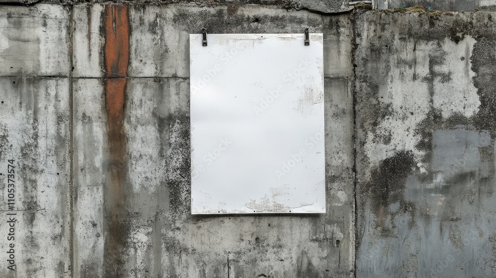 blank white poster hanging on a concrete wall blank white poster hanging on a concrete wall