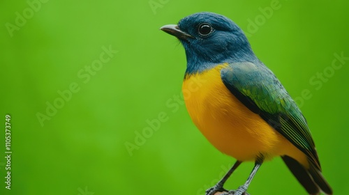 A colorful bird perched gracefully, with a green screen background ready for vibrant visuals photo