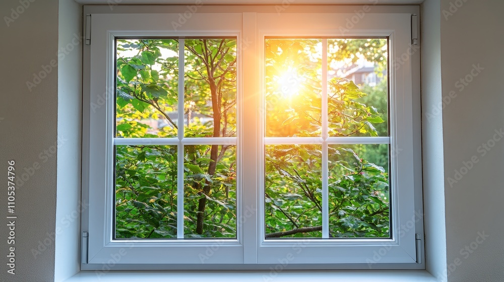 Sunlit Modern Interior:A Minimalist White Window.Concept of Modern living,minimalist design,Scandinavian style,Interior design,architecture,real estate,home improvement,window and door manufacturing.