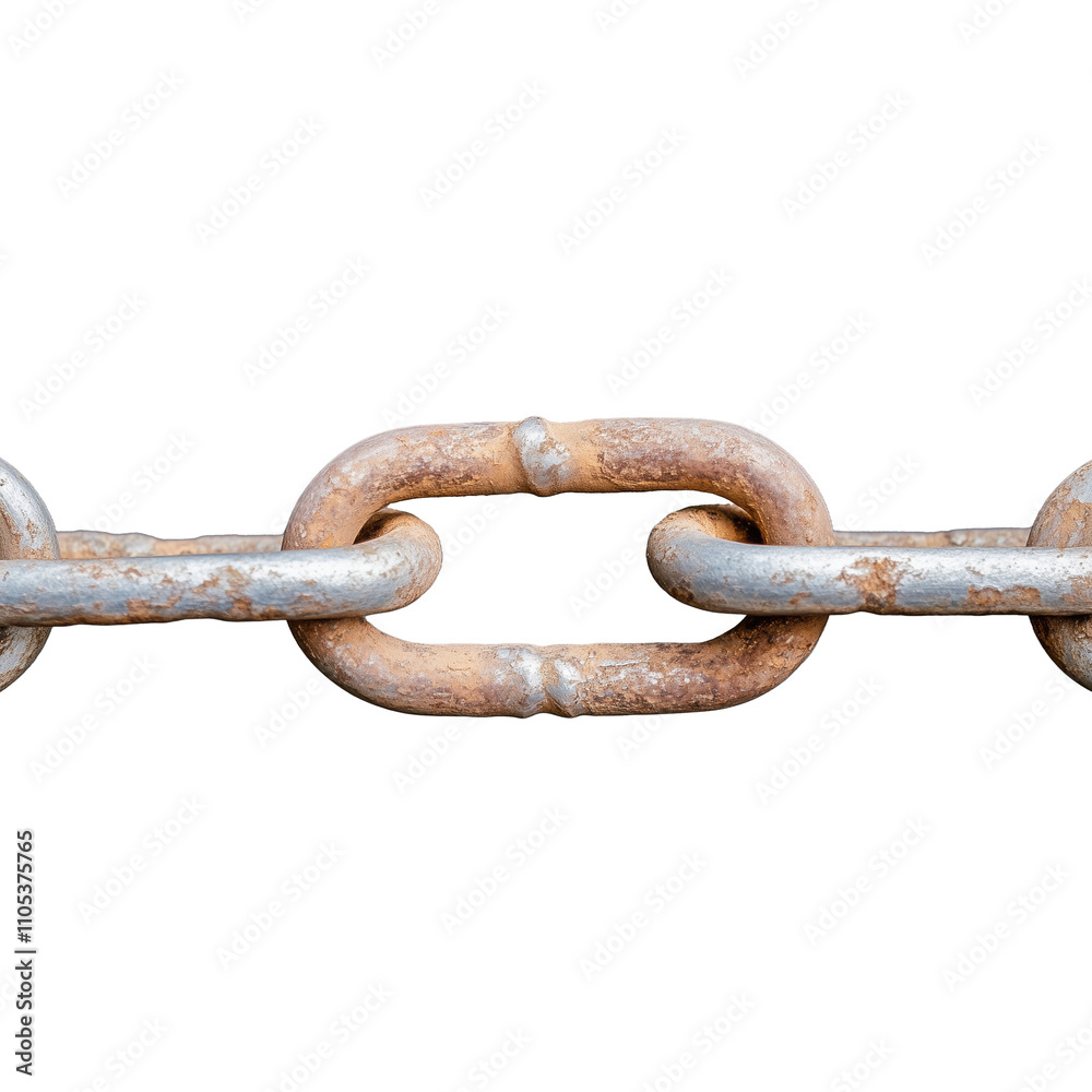 Rusty metal chain link on transparent background showcasing texture and detail Rusty metal chain link on transparent background showcasing texture and detail
