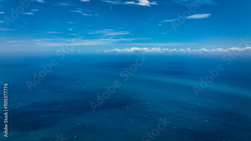 Foto Aerial view of the blue ocean and clouds over Taiwan on a clear sunny day