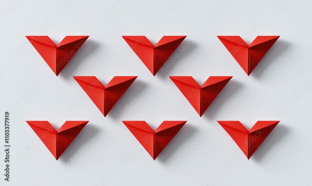 Creative arrangement of red paper hearts on a light background, symbolizing love and connection in a modern design. Creative arrangement of red paper hearts on a light background, symbolizing love and connection in a modern design.