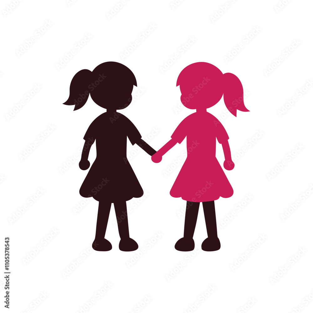 a vector silhouette of two young girls holding hands a vector silhouette of two young girls holding hands