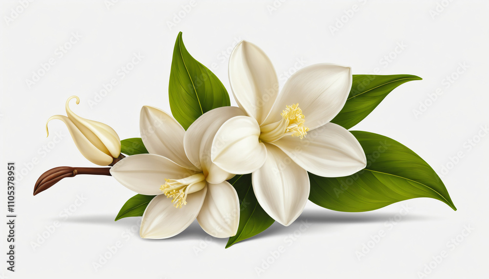 Minimalist jasmine flower cluster with crisp white petals and green foliage, symbolizing purity, serenity, and natural elegance. Minimalist jasmine flower cluster with crisp white petals and green foliage, symbolizing purity, serenity, and natural elegance.