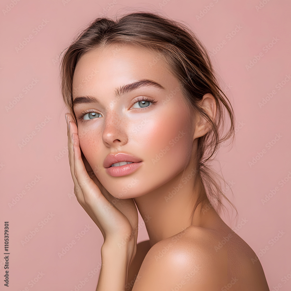 Beauty portrait of a young woman studio setting close-up photography natural light fresh skin concept for skincare Beauty portrait of a young woman studio setting close-up photography natural light fresh skin concept for skincare