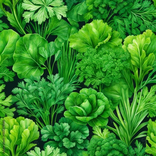 Herbs and vegetables managed into pattern.