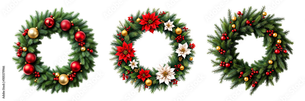 Collection of christmas decorative wreath isolated on transparent Background Collection of christmas decorative wreath isolated on transparent Background
