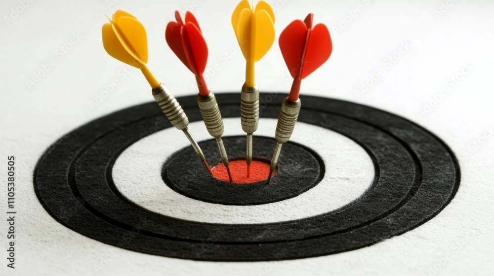 Bullseye is a target of business. Dart is an opportunity and Dartboard is the target and goal. challenge in business marketing business success concept. Dark black background. Cpoy space for text. Bullseye is a target of business. Dart is an opportunity and Dartboard is the target and goal. challenge in business marketing business success concept. Dark black background. Cpoy space for text.