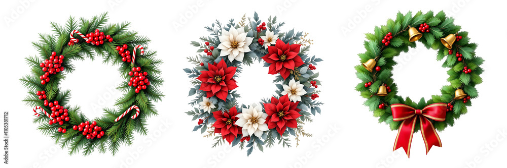 Collection of christmas decorative wreath isolated on transparent Background Collection of christmas decorative wreath isolated on transparent Background