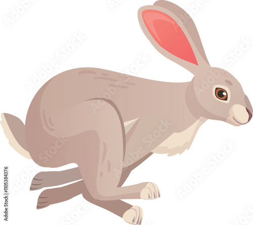 Running rabbit color character. Cartoon wild hare