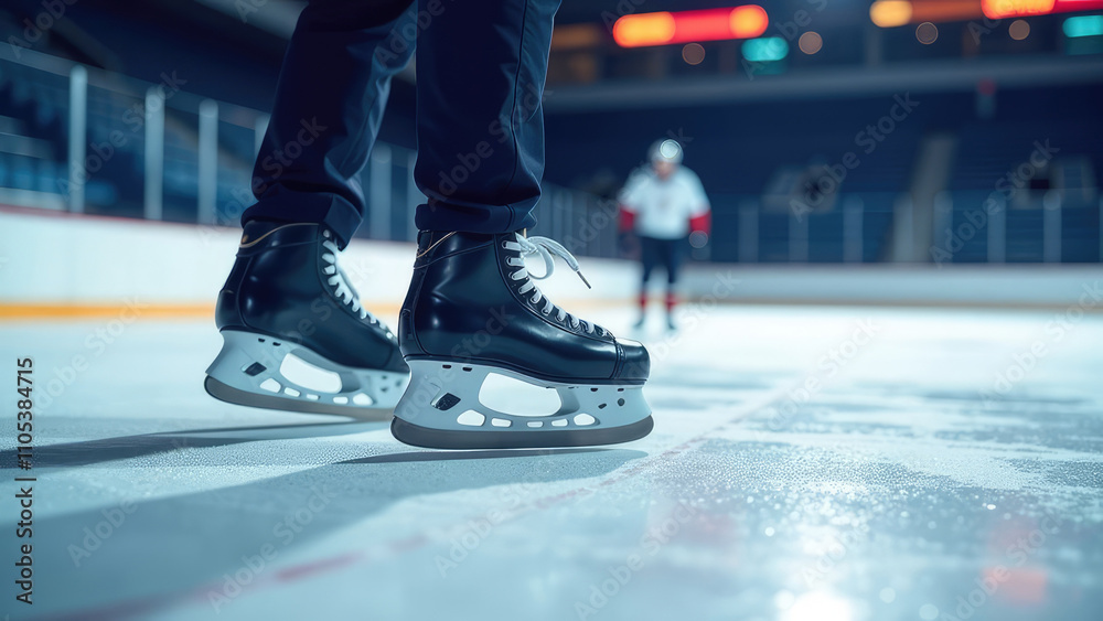 Fototapeta premium Ice Hockey Player. Hockey Skates on Ice Arena 