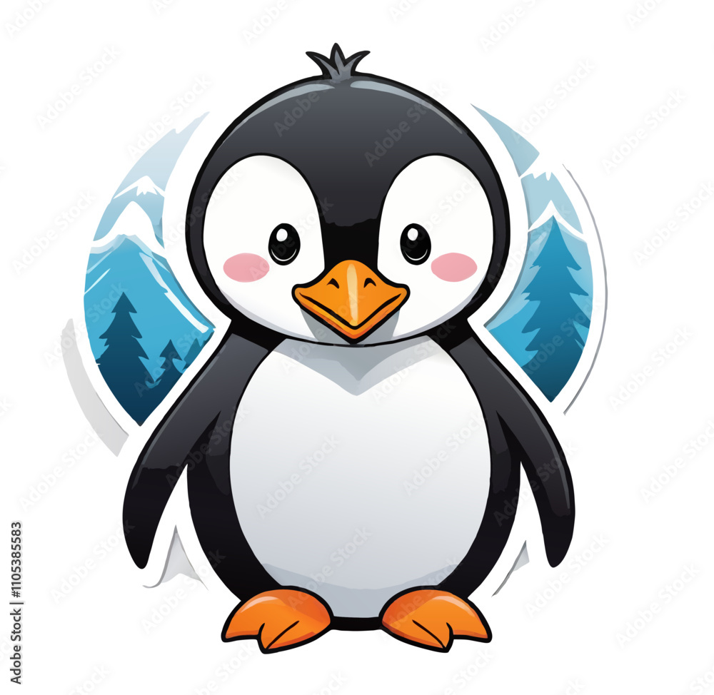 Obraz premium little cartoon penguin on the snow vector ornament illustration