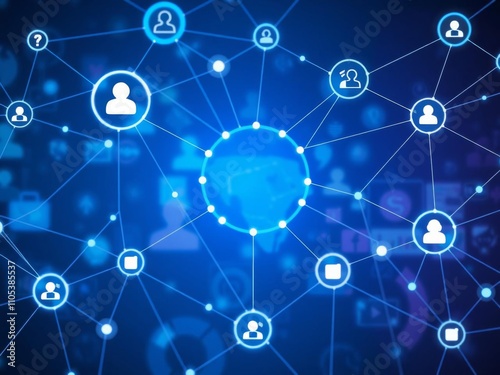 Wallpaper Mural Abstract digital network with various nodes connected, representing the integration of AI technology into social networking, streaming video, and communication services, AI, communication network Torontodigital.ca