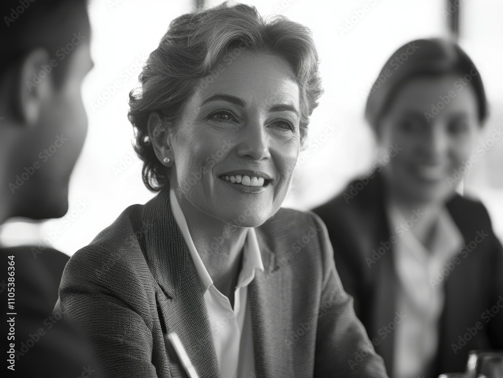 Professional Businesswoman Smiling in Meeting Professional Businesswoman Smiling in Meeting