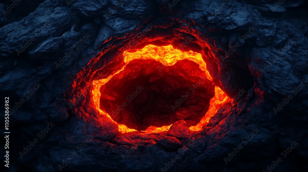 Fototapeta premium Molten Lava Hole in Volcanic Rock Fiery Inferno Background