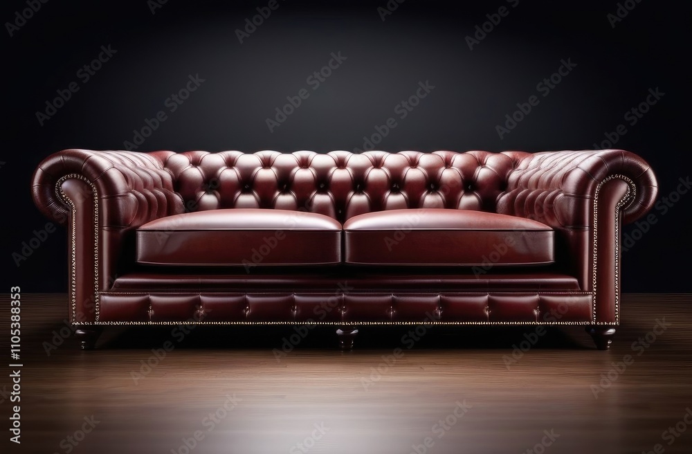 Luxurious red leather Chesterfield sofa with deep button tufting ...