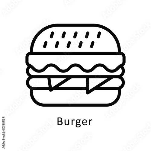 Burger   Vector Outline Icon. Eps10 File