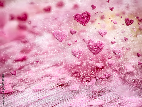 Vibrant Pink Hearts in Glittering Motion