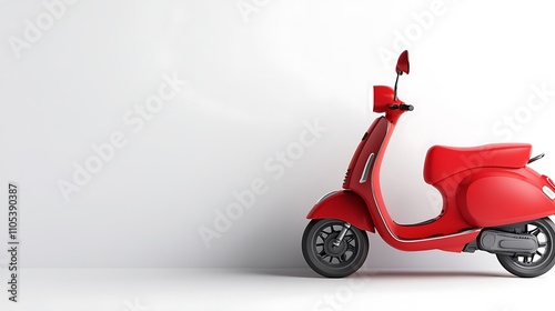 A vibrant red scooter angled toward a smartphone with a glowing food delivery app interface, minimalist art style, solid white background photo