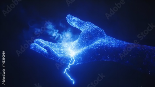 A digital hand reaching out, with a blue glow on a dark background, symbolizing technology and connectivity