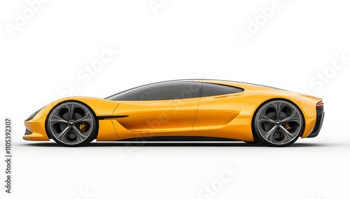 Sleek yellow sports car, side profile view against a white background.  The car's design is modern and futuristic.