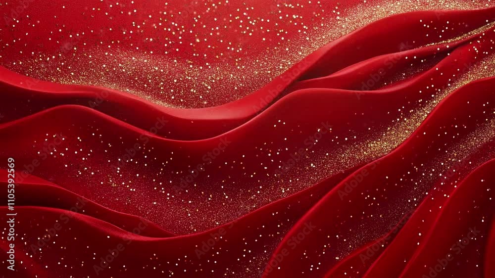 Red background with wave pattern sprinkled with gold glitter