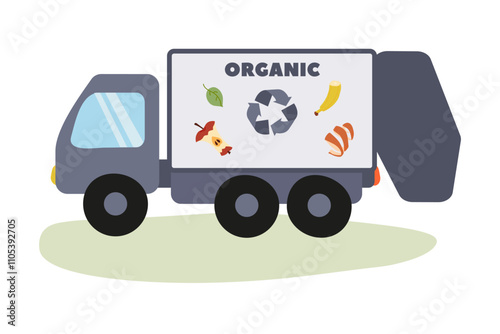 Organic waste collection truck engaging in sustainable waste management practices