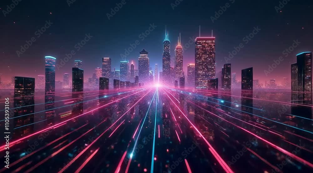 futuristic city skylines buildings buildings glowing lights moving animation futuristic city skylines buildings buildings glowing lights moving animation
