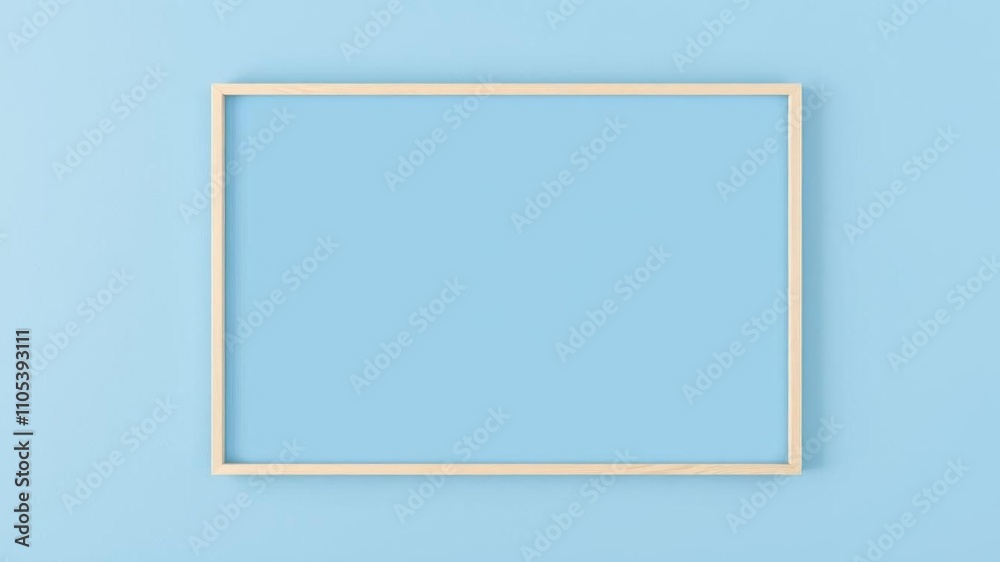blue painted wall with white frame in center, frame, interior blue painted wall with white frame in center, frame, interior